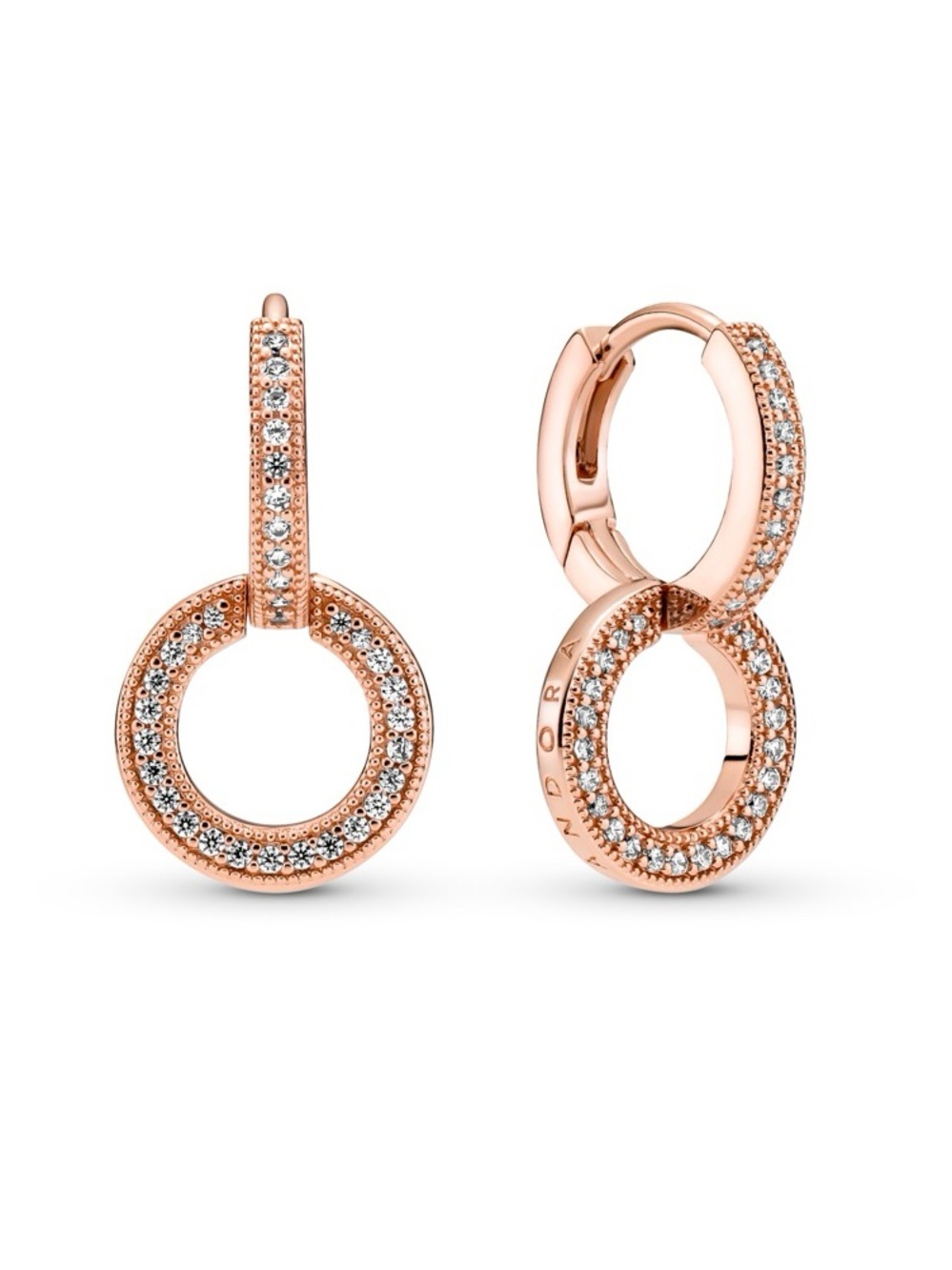 Pandora Rose Gold Pave Double Circle Drop Earrings